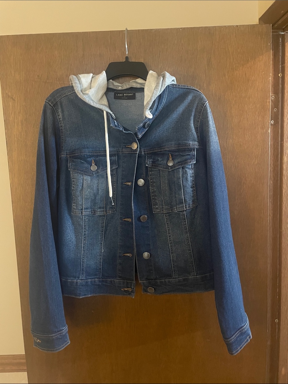 Lane Bryant Blue Denim Jacket with Gray Hooded Insert